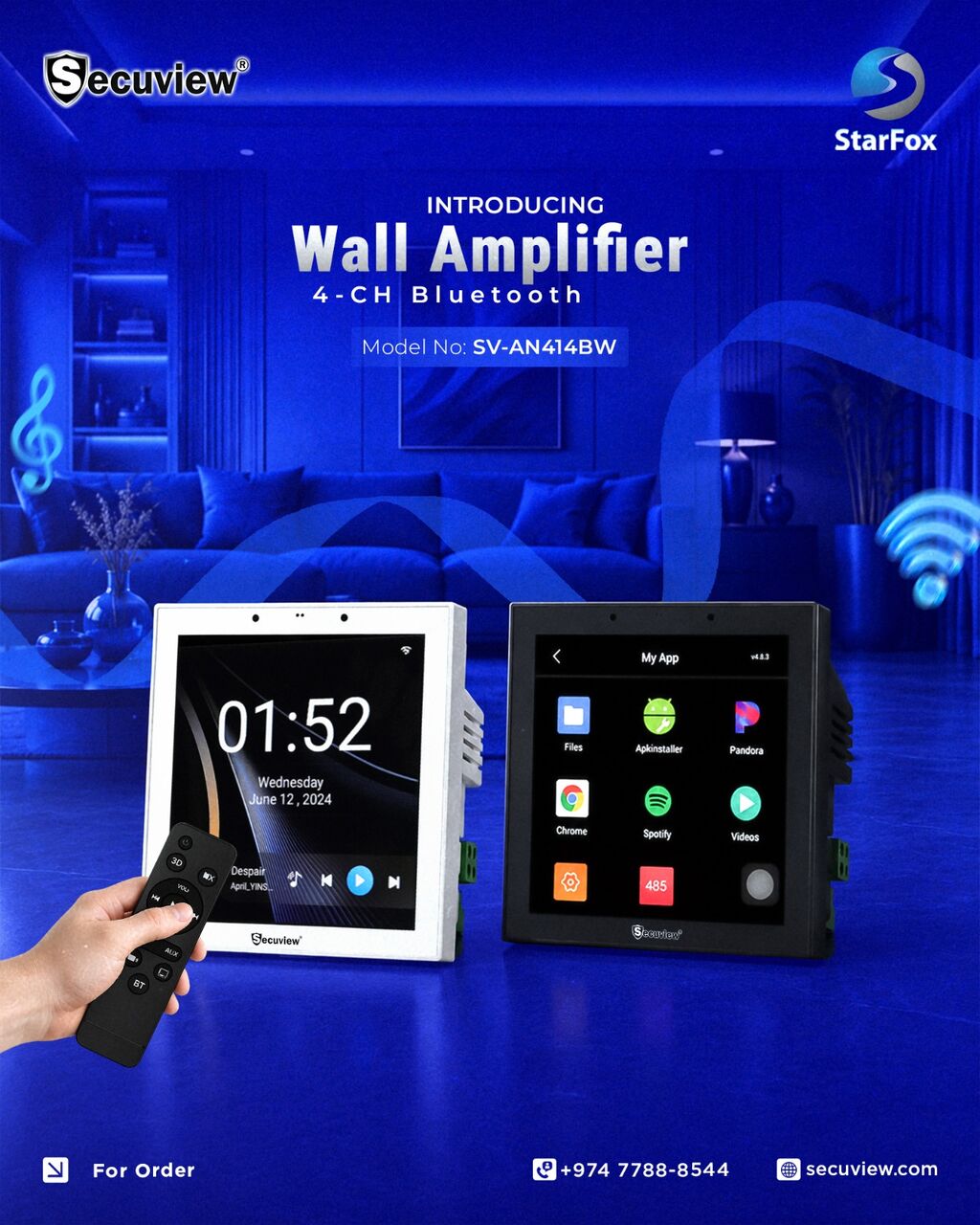 Doha, Electronics, QAR 700,  Secuview 4-CH Bluetooth Wall Mount Amplifiers With Color Screen