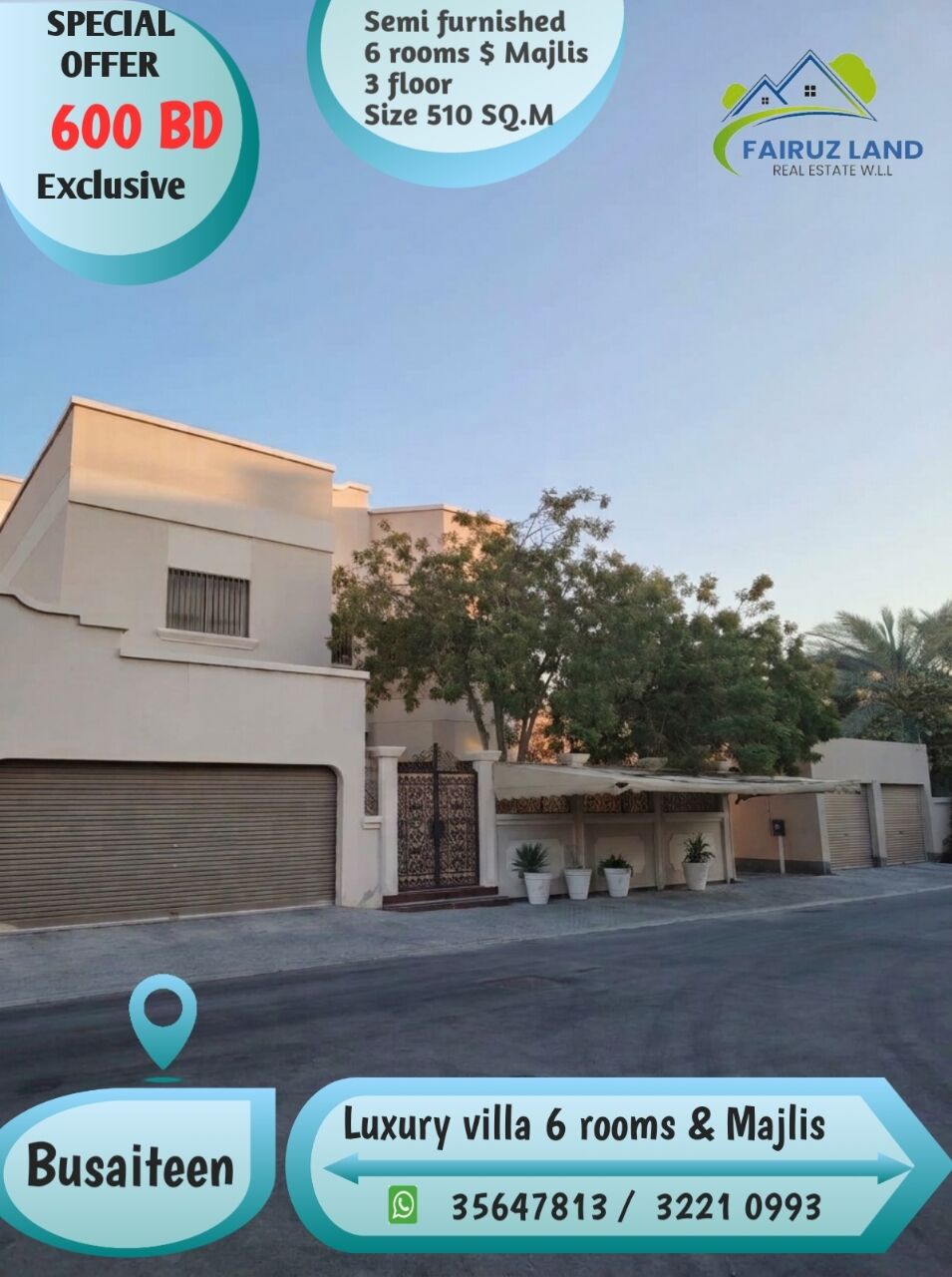 Busaiteen, Apartments, Flats, Houses & Villas, BHD 600/year,  6 BR,  Luxury Villa For Rent In Busaiteen 6 Rooms With Majlis 600 Bd Without Ewa