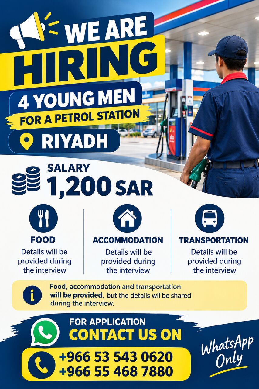 Riyadh, Jobs, Young Men For A Petrol Station