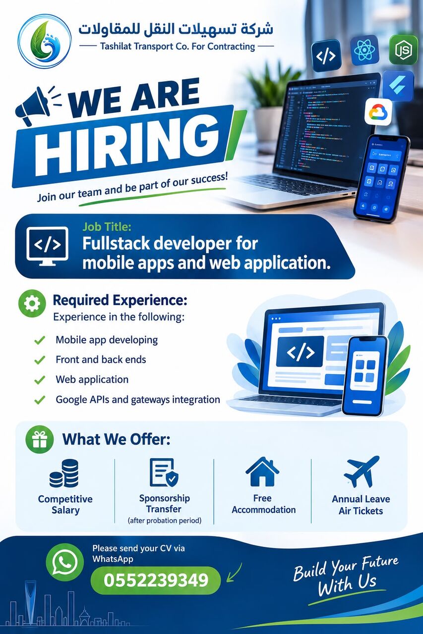 Riyadh, Jobs, Fullstack Developer For Mobile Apps And Web Application