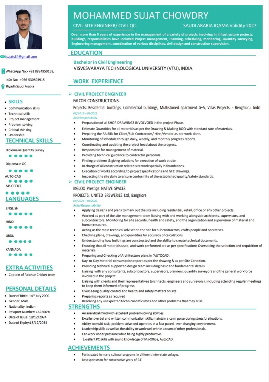 Riyadh, Job Seekers, Civil Site Engineer