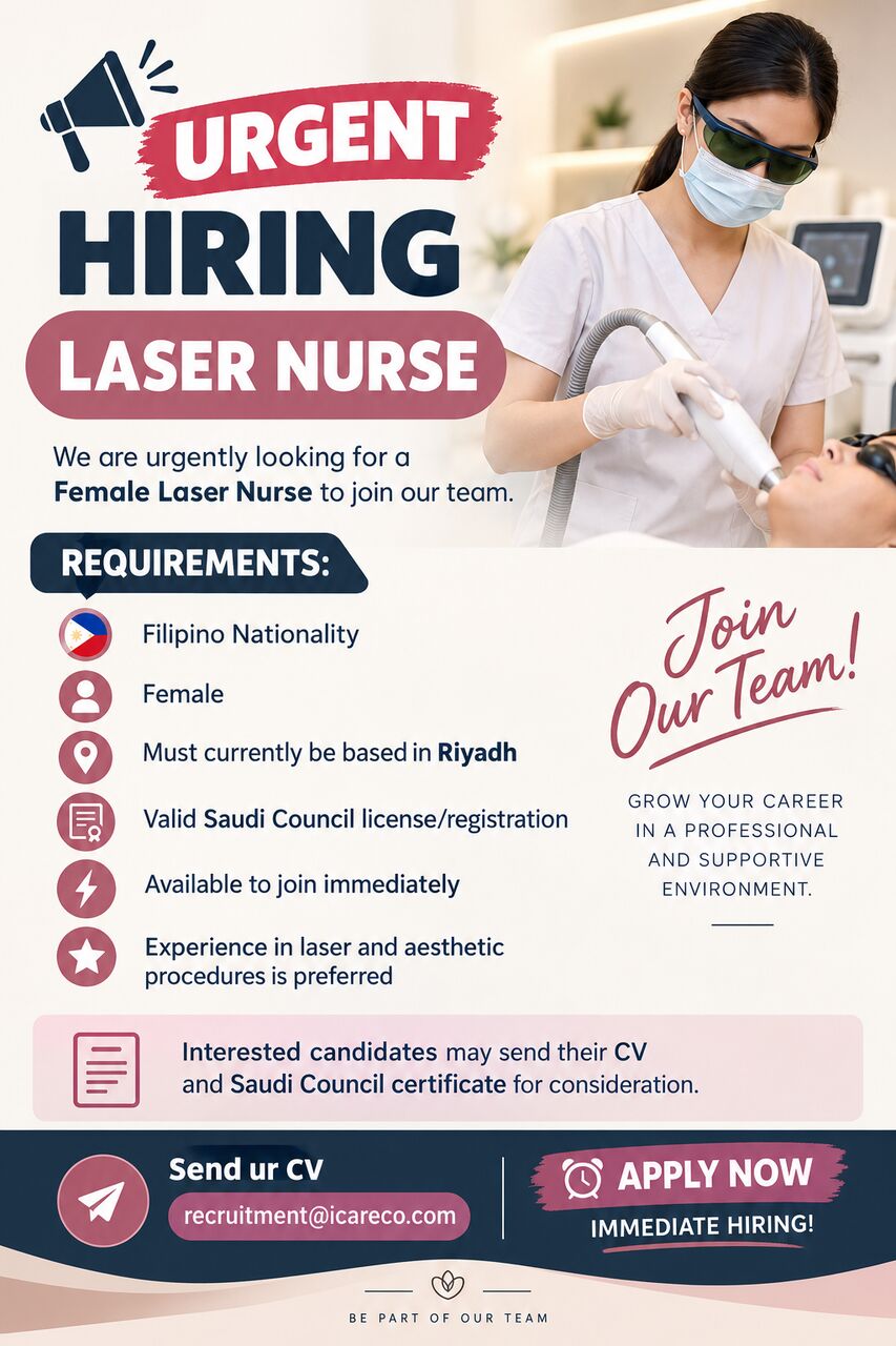 Riyadh, Jobs, Urgent Hiring ‼️ Laser Nurse