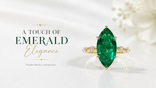 London, Jewelry, GBP 2950,  Magnificent Green Emerald Marquise Ring Classic Elegance