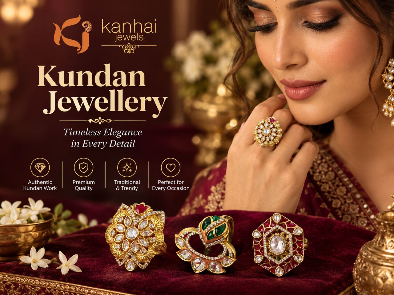 Mumbai, Jewelry, Elegant Kundan Jewellery Finger Ring &ndash; Stylish Traditional Designs | Kanhai Jewels