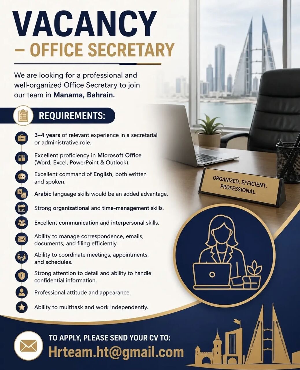Manama, Jobs, VACANCY &ndash; OFFICE SECRETARY