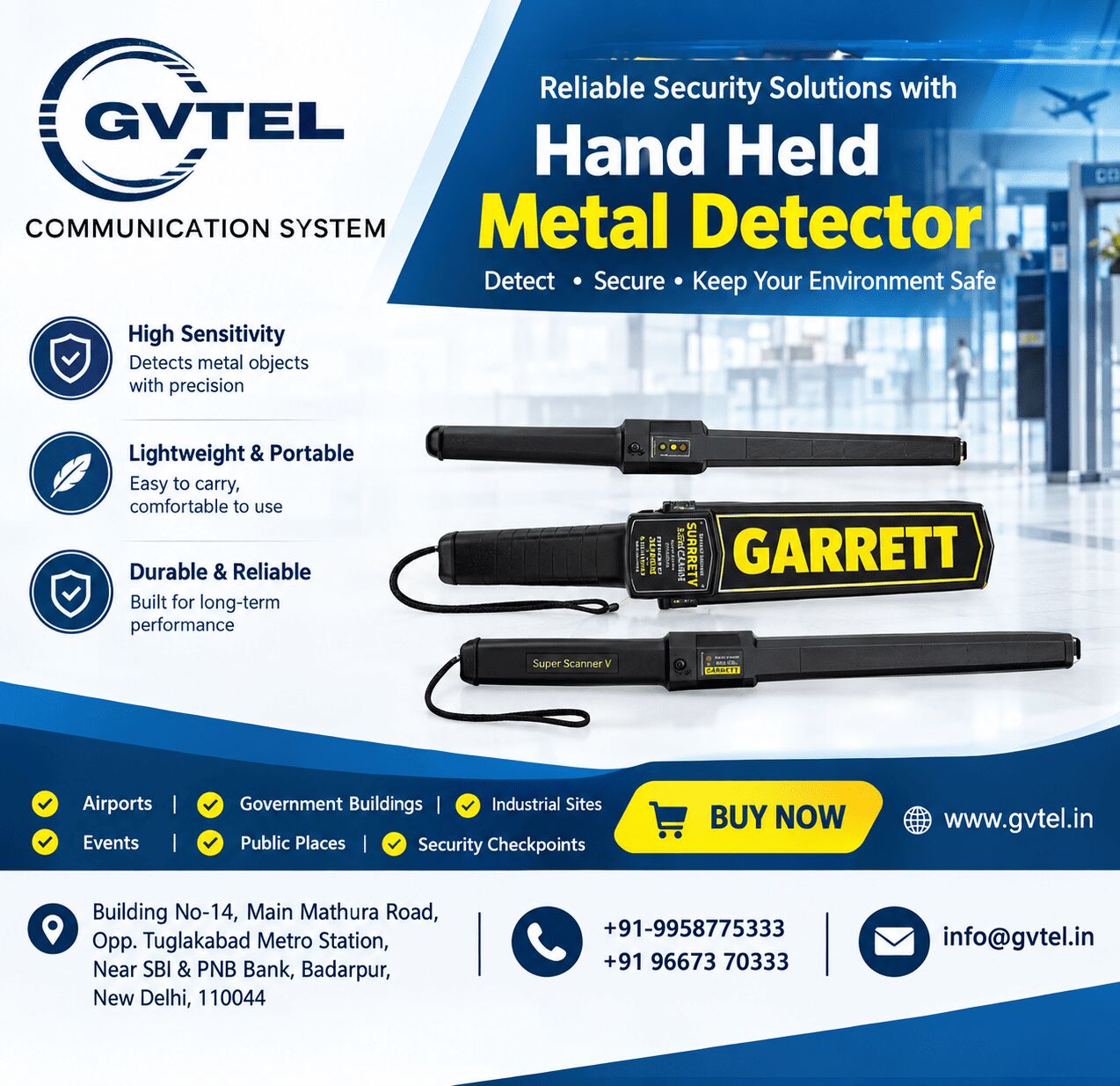 Mumbai, Electronics, INR 4500,  Hand Held Metal Detector For Sale In India | Security Equipment By Gvtel