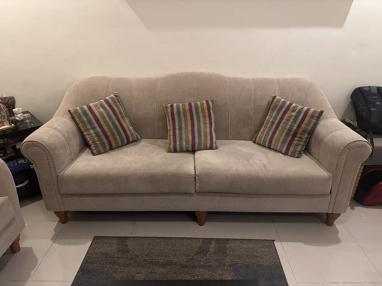 Mushrefah, Household Items, SAR 1200,  7-Seater Sofa Set (3+2+1+1) - Beige Fabric, Good Condition