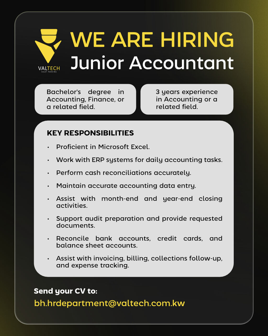 Manama, Jobs, Junior Accountant