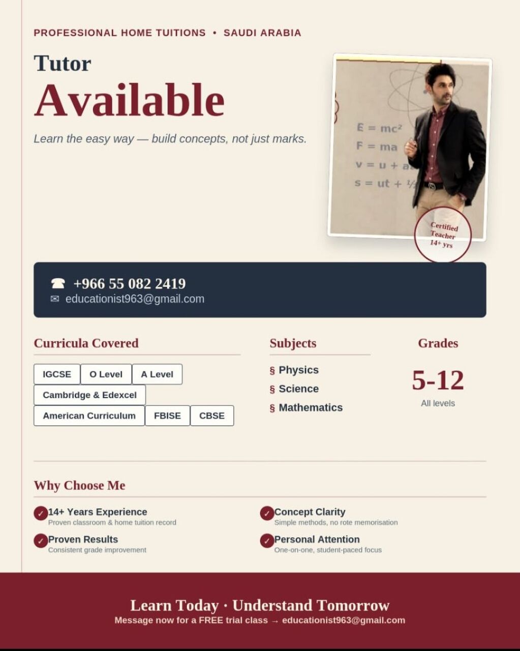 Riyadh, Lessons Offered, Tutor Available  Physics,  Mathematics And Science