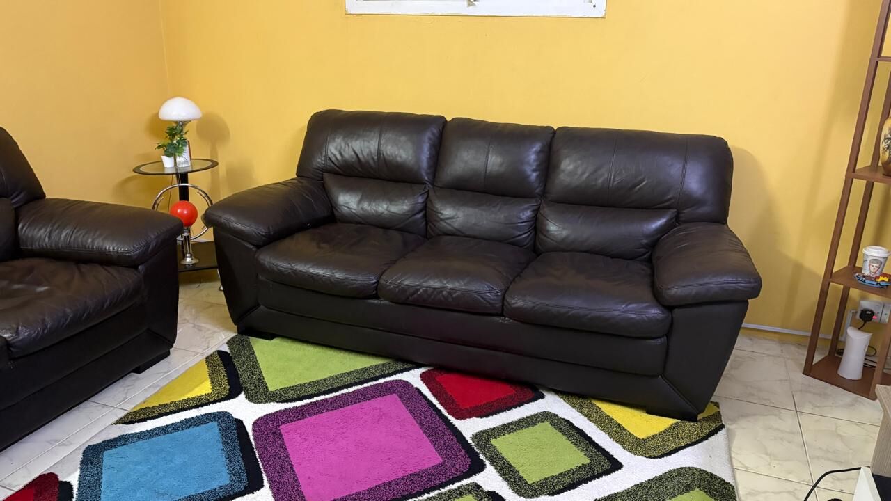 Al Rawdah, Furniture, SAR 1500,  2 Three Seater Leather Sofa From Home Center