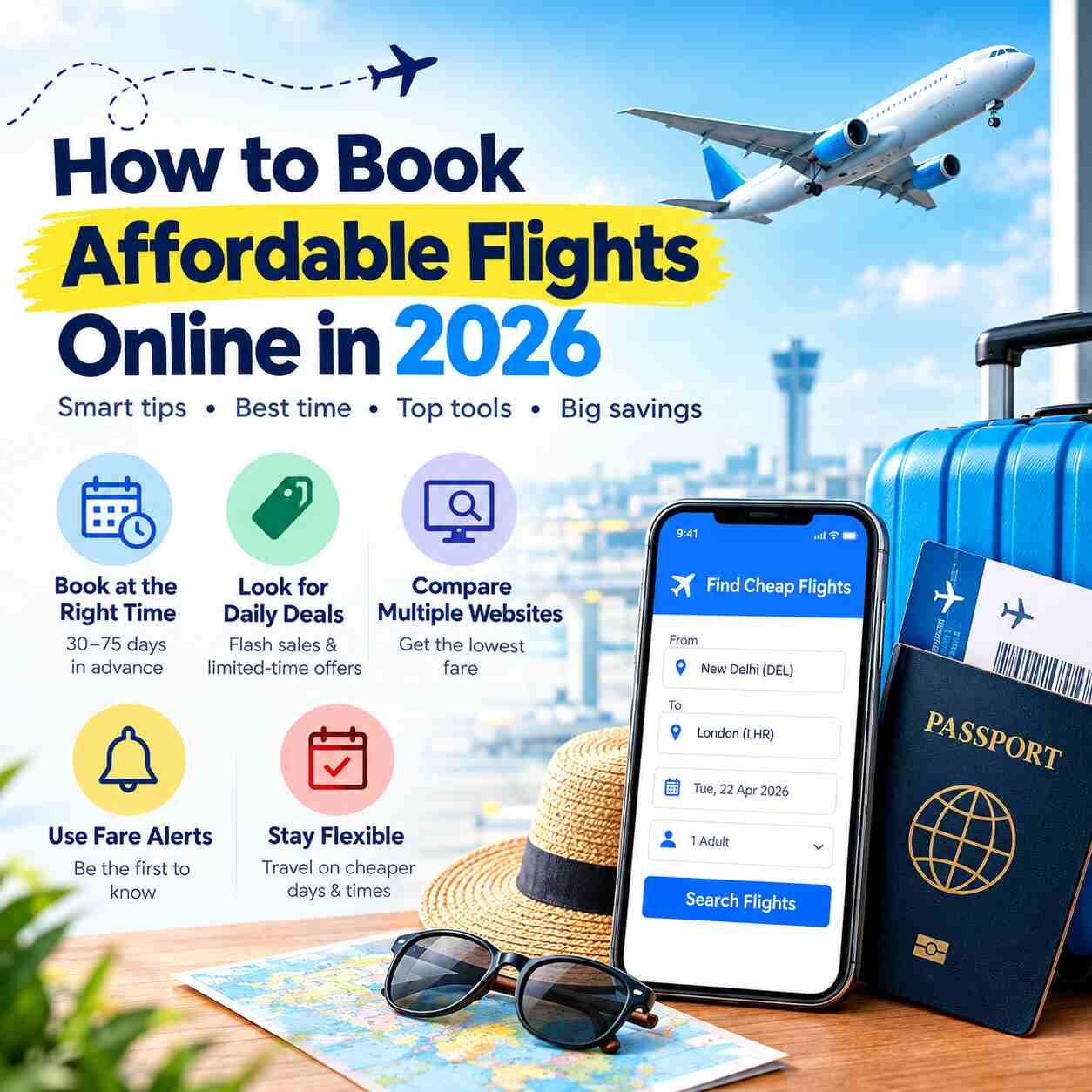 Seattle, Travel, How To Book Affordable Flights Online In 2026 &ndash; Smart Travel Tips Banner