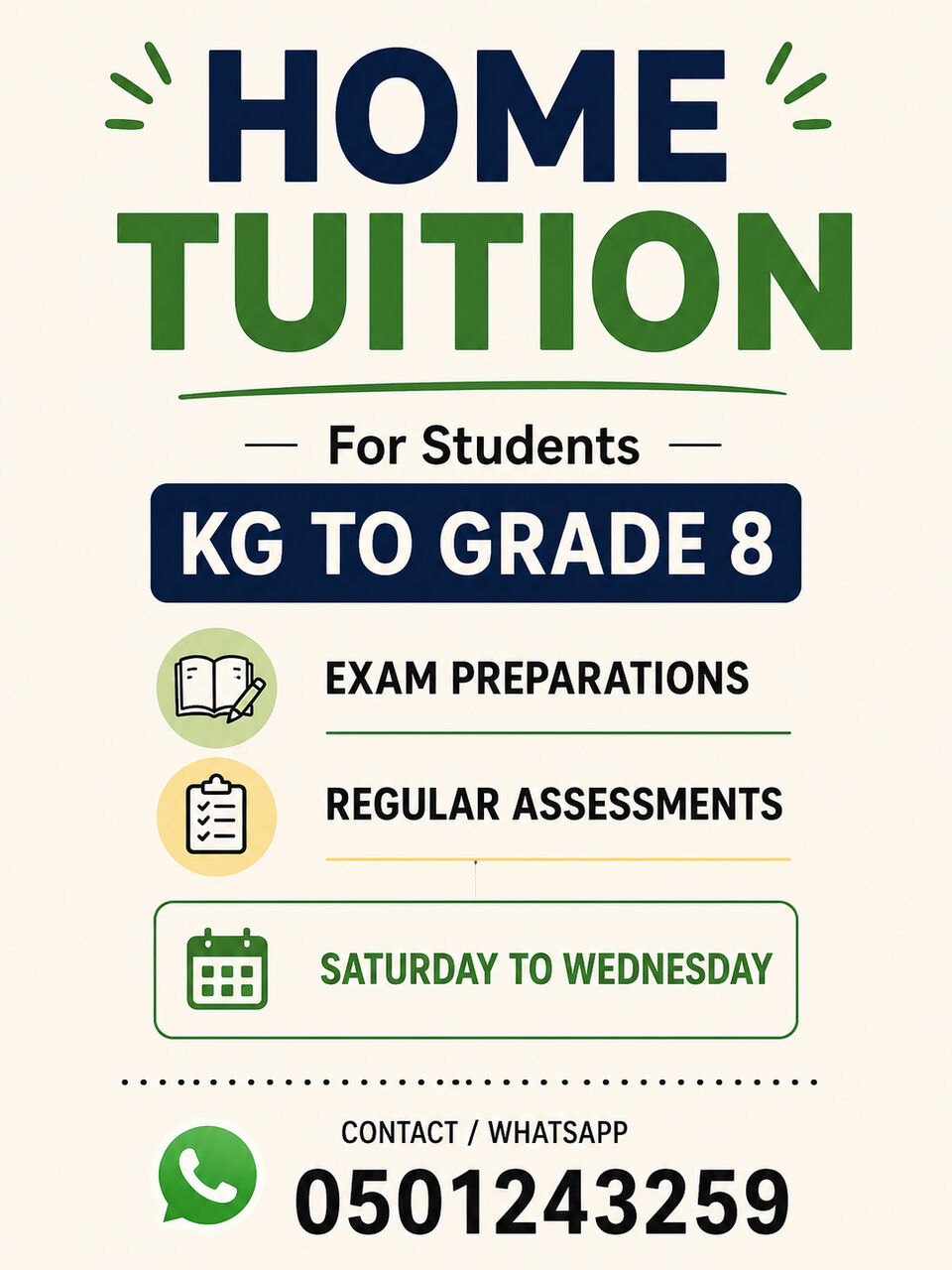 Jubail, Lessons Offered, Offering Home Tuition For Grade KG To 8th