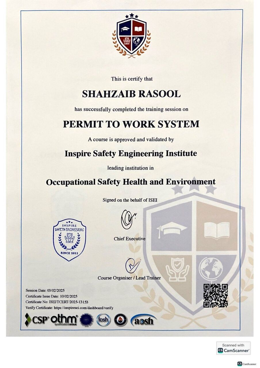 Jubail Industrial City, Job Seekers, Safety Officer ,Work Permit Reciever