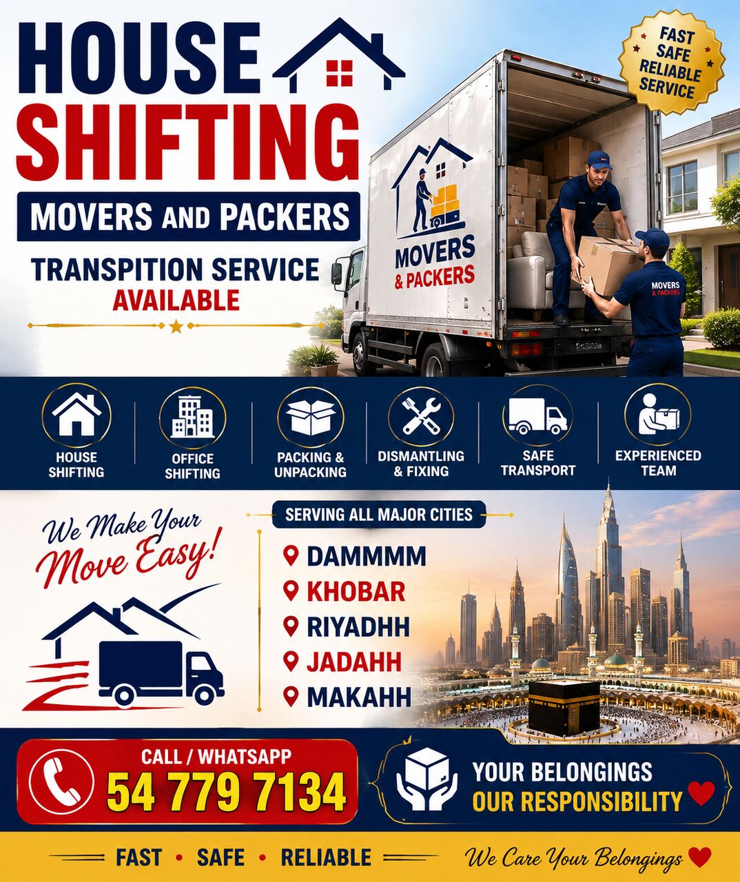 Dammam, Labor/Moving, HOUSE SHIFTING MOVERS PACKERS LOADING UNLOADING FIXING UNFIXING TRANSPORTATION :0547797134