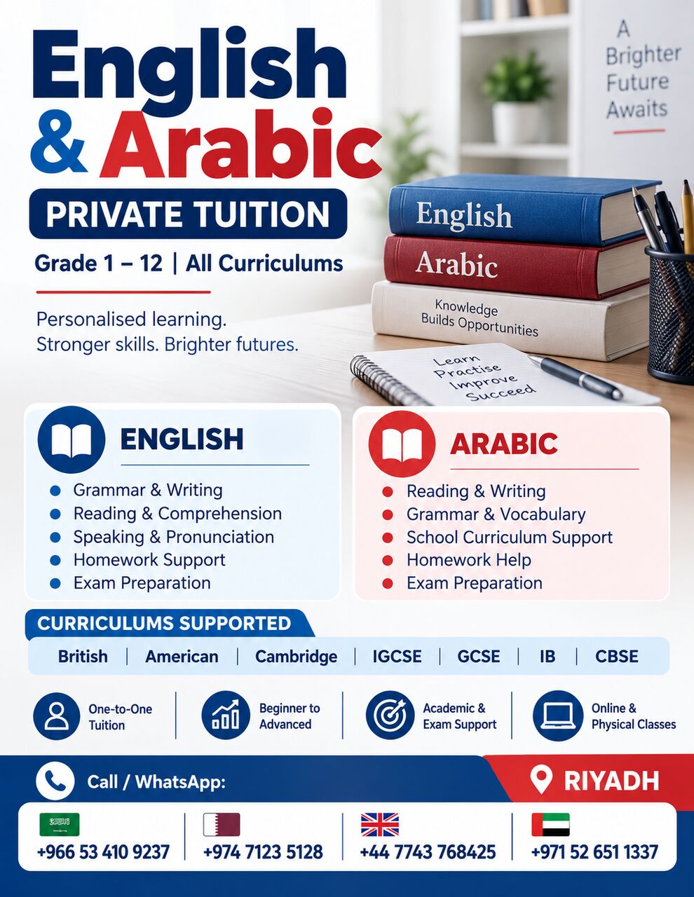 Riyadh, Lessons Offered, English(Native) & Arabic (Saudi National)Private Tuition &ndash; Riyadh