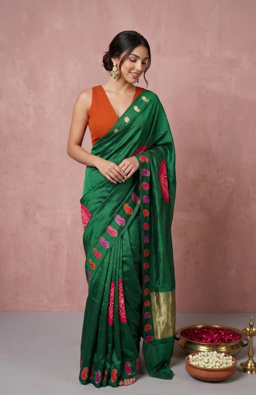 Kurnool, Businesses For Sale, Traditional Emerald Green Colour Saree | Mavuris