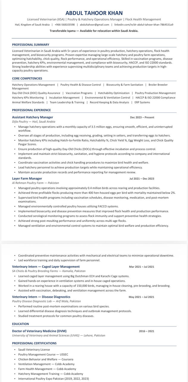 Shaqra, Job Seekers, Poultry Veterinarian