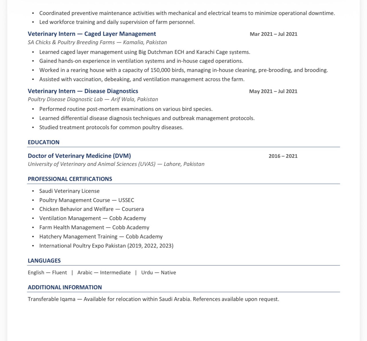 Shaqra, Job Seekers, Poultry Veterinarian