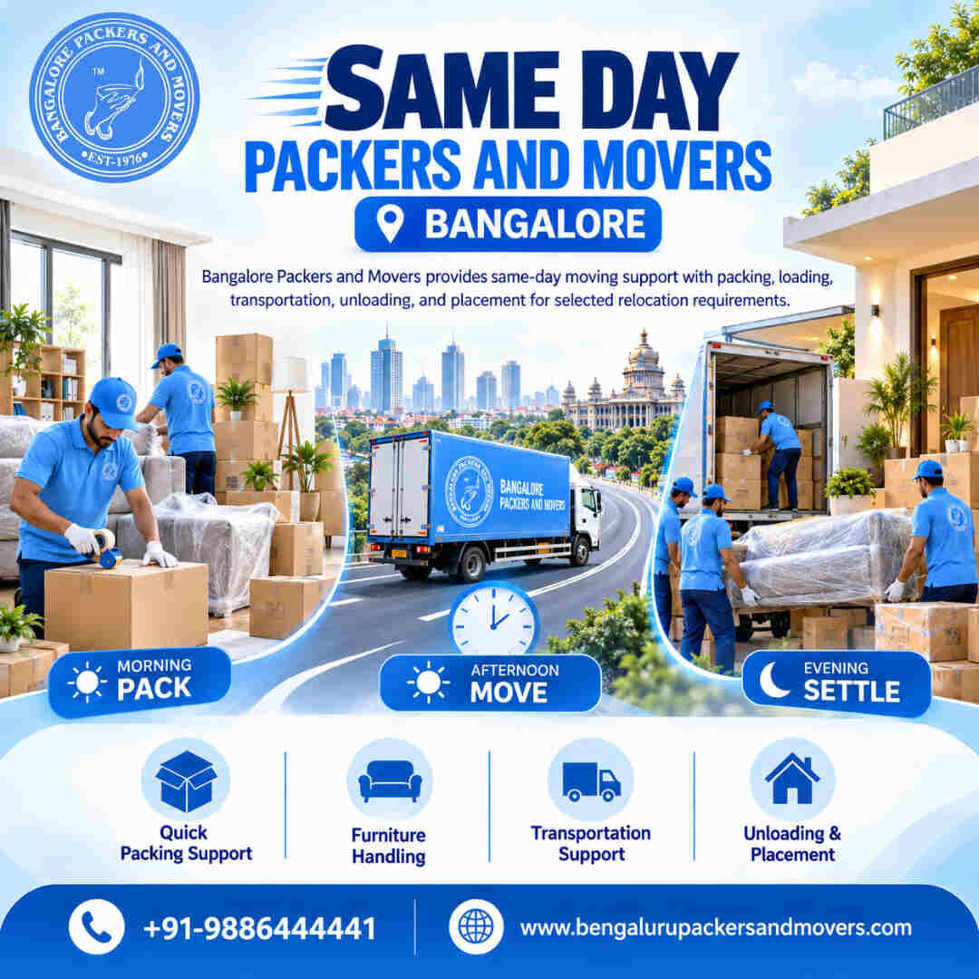 Bangalore, Relocation, Same Day Packers And Movers Bangalore