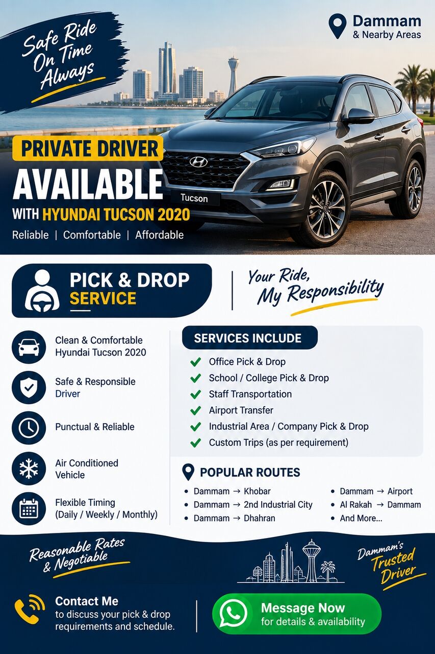 Dammam, Automotive, Hyundai Tucson 2020 For Rent With The Driver