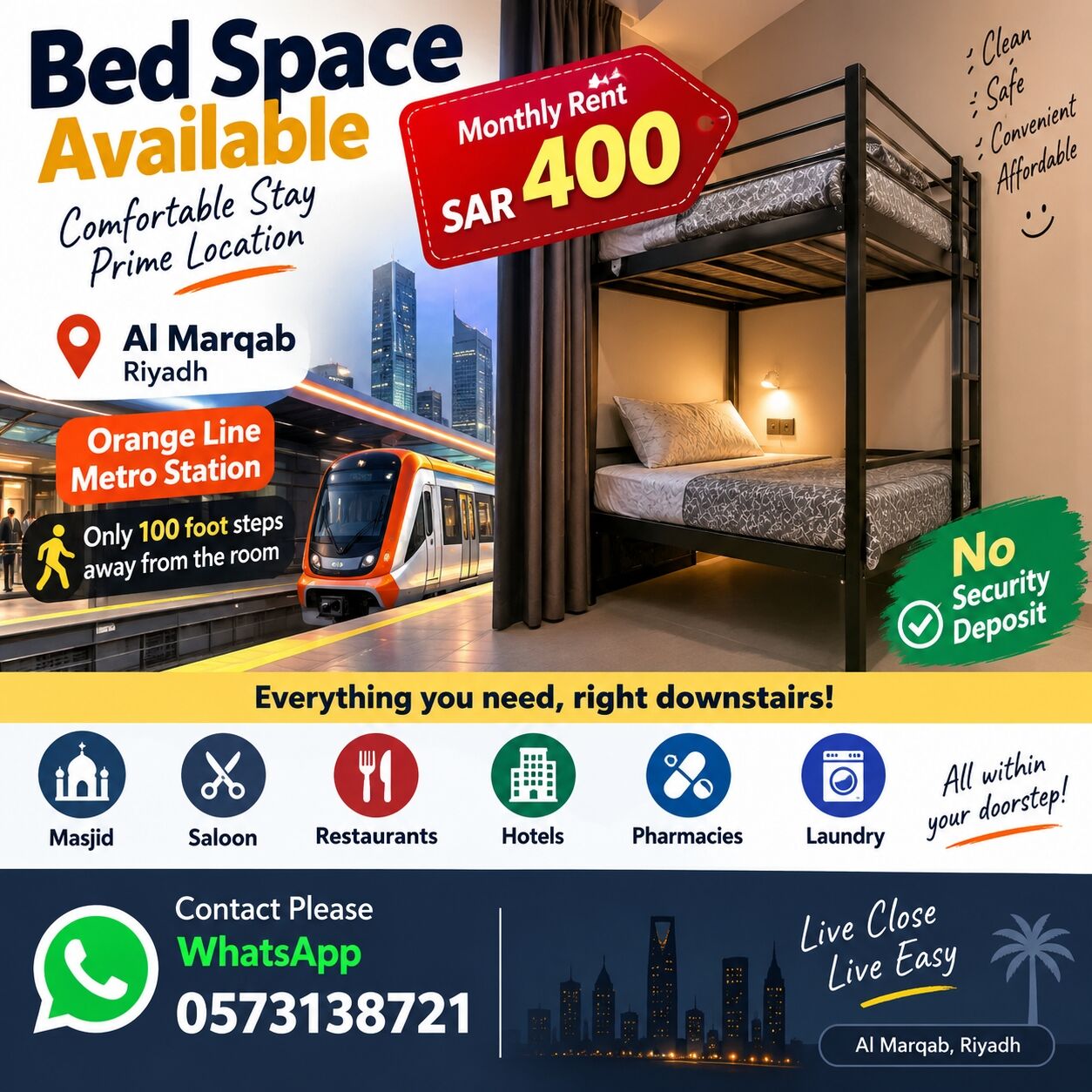 Riyadh, Bedspace For Rent, SAR 400/year,  400 Bed Space On Monthly Basis.