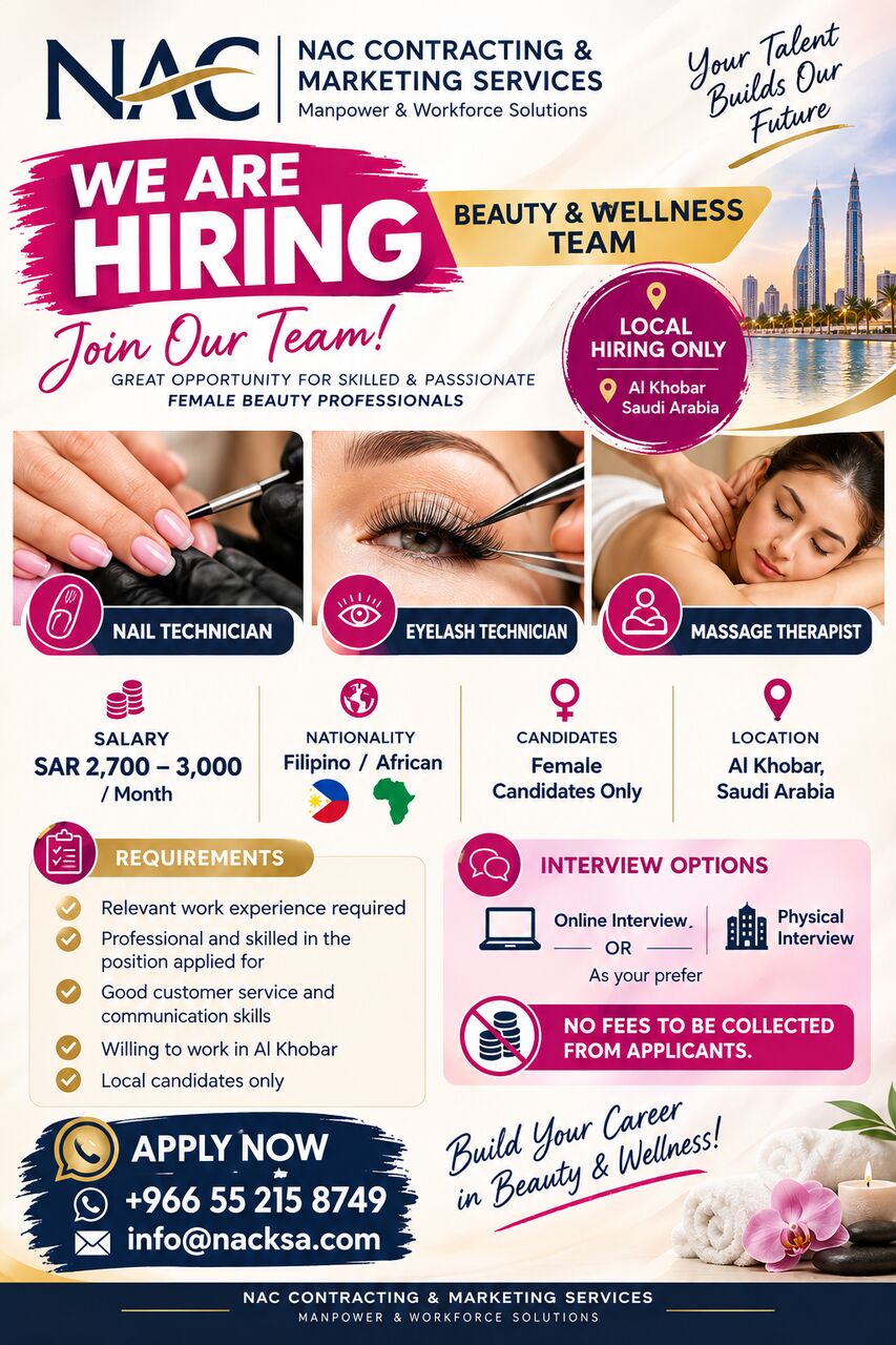 Riyadh, Jobs, FEMALE BEAUTY PROFESSIONALS