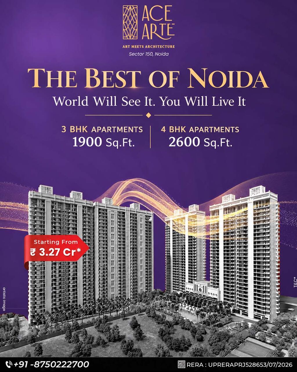 Ghaziabad, Real Estate For Sale, INR 32,  3 BR,  2600 Sq. Meter,  ACE Arte Apartments In Sector 150 Noida