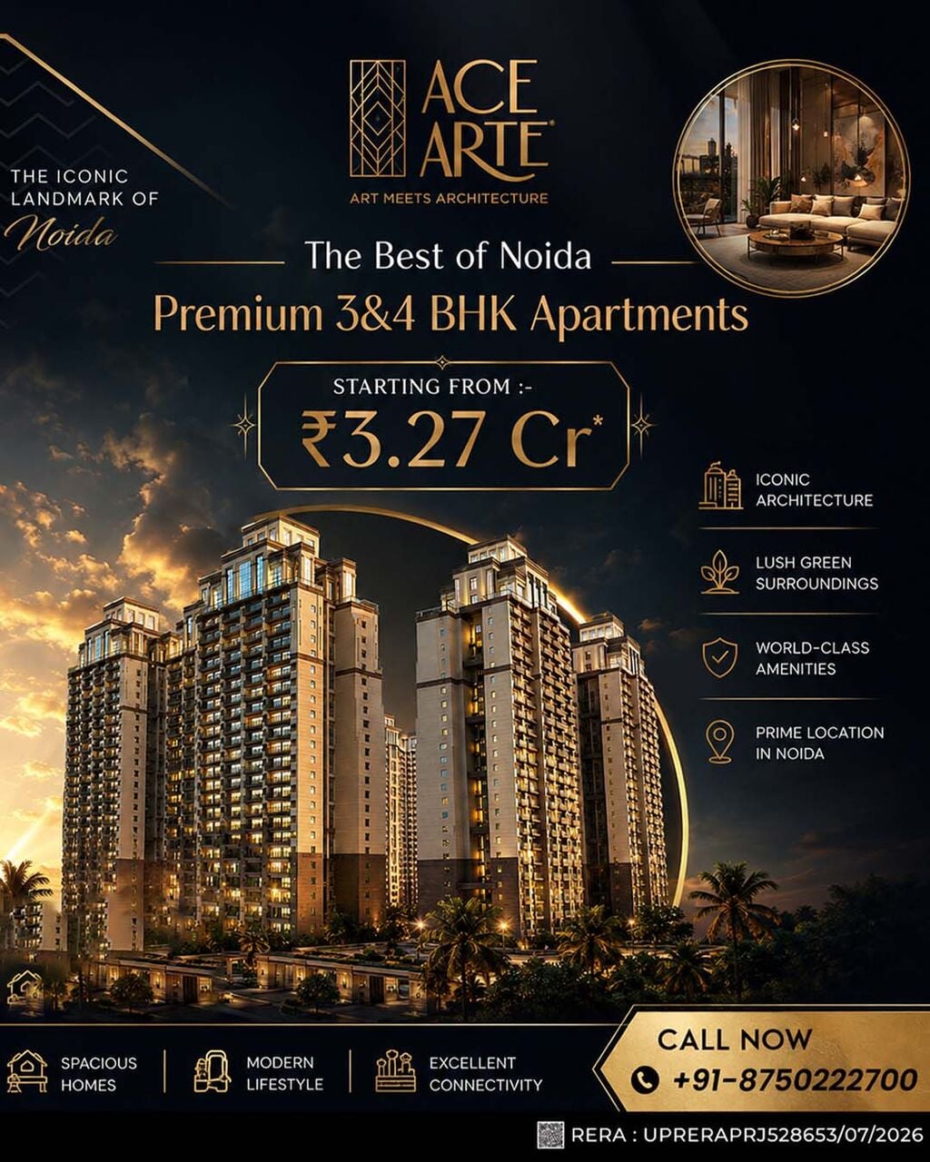 Ghaziabad, Real Estate For Sale, INR 32,  3 BR,  2600 Sq. Meter,  ACE Arte Apartments In Sector 150 Noida
