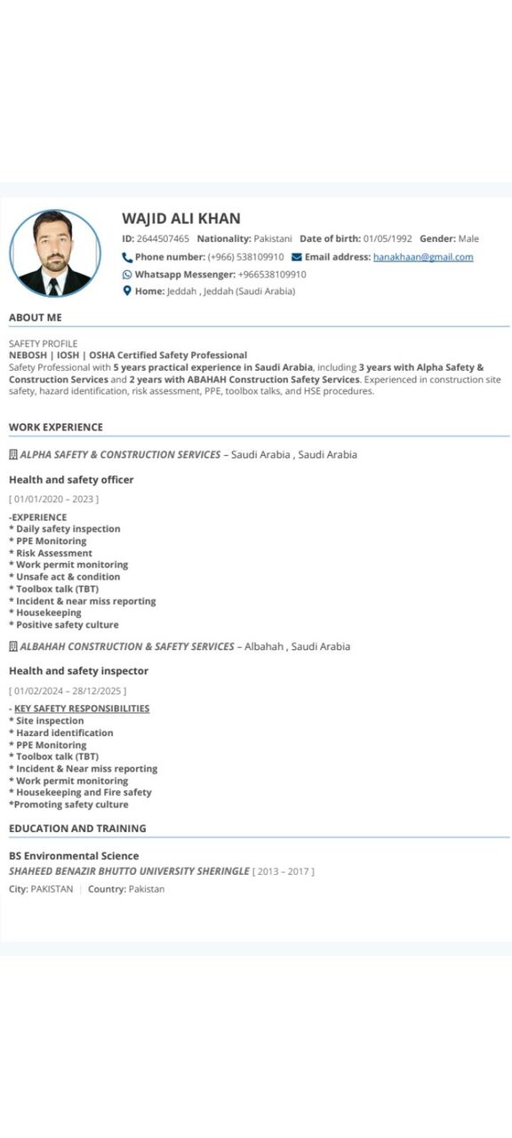 Jeddah, Job Seekers, Saftey Officer
