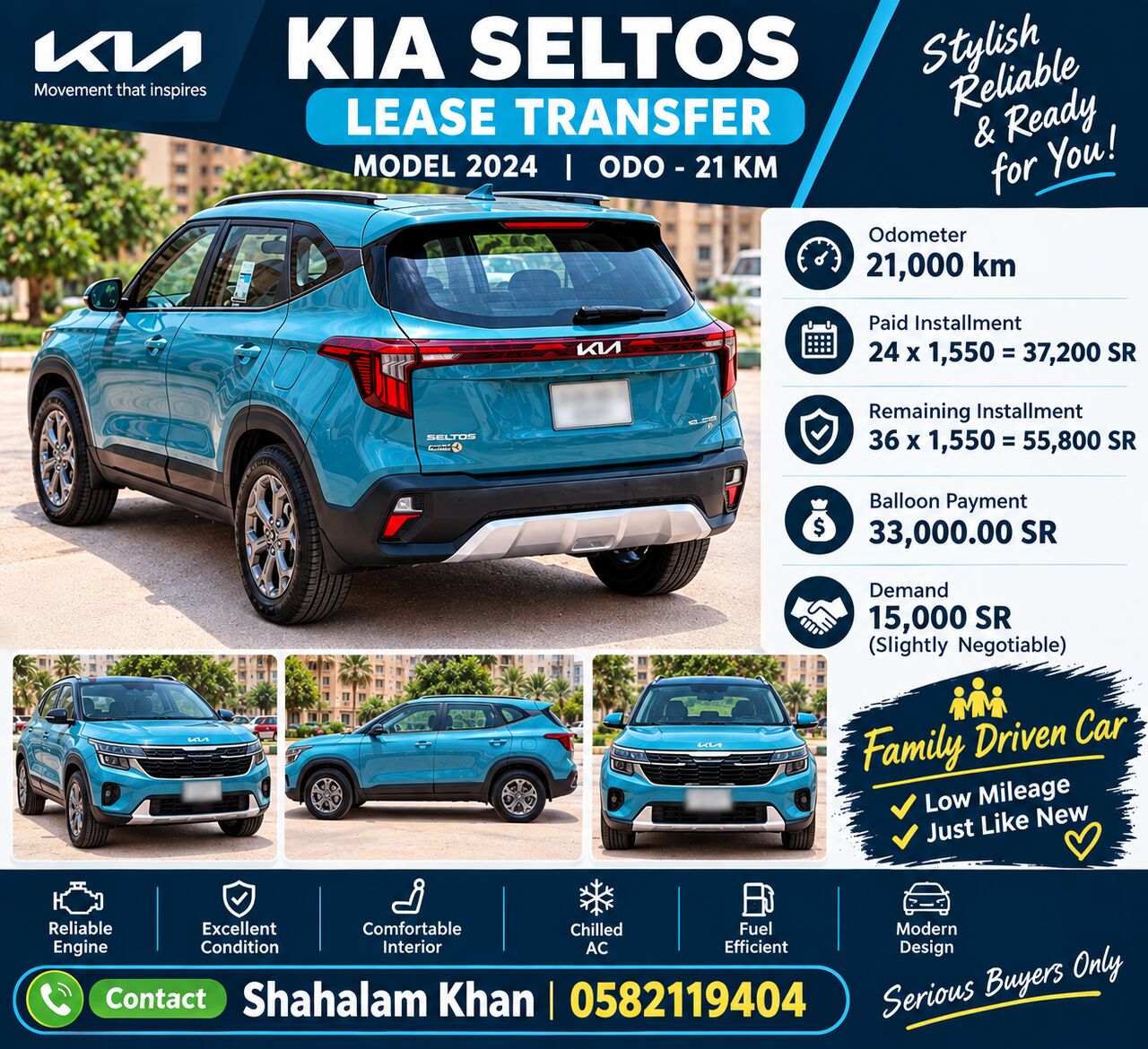 Hara, Vehicles, Cars & Trucks , SAR 15,  Kia Seltos,  2024,  Automatic,  21000 KM,   - Lease Transfer -  Model