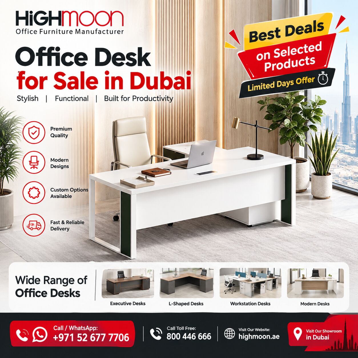 Dubai, Furniture, AED 8000,  Office Desk For Sale In Dubai – Best Deals At Highmoon! 🔥