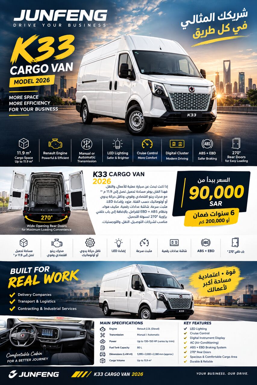 Khobar, Vehicles, Cars & Trucks , SAR 90000,  JUNFENG,  2026,  Automatic,  000 KM,   Warranty 6 Years