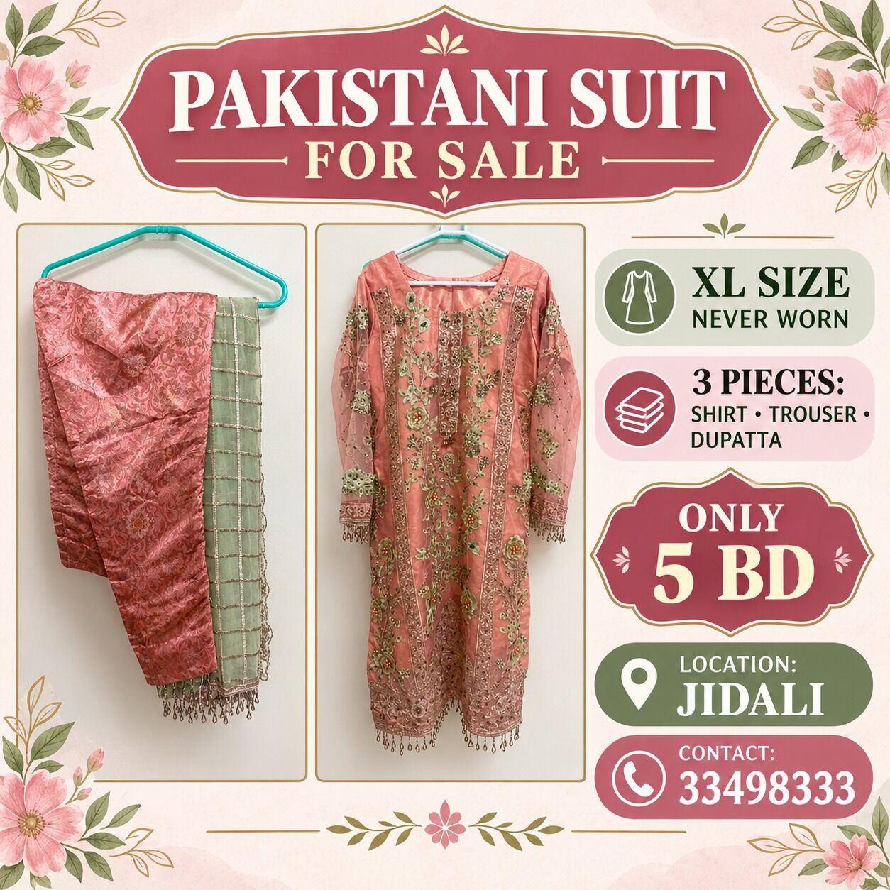 Jid Ali, Clothing & Accessories, BHD 5,  PAKISTANI SUIT FOR SALE - 2 NOS