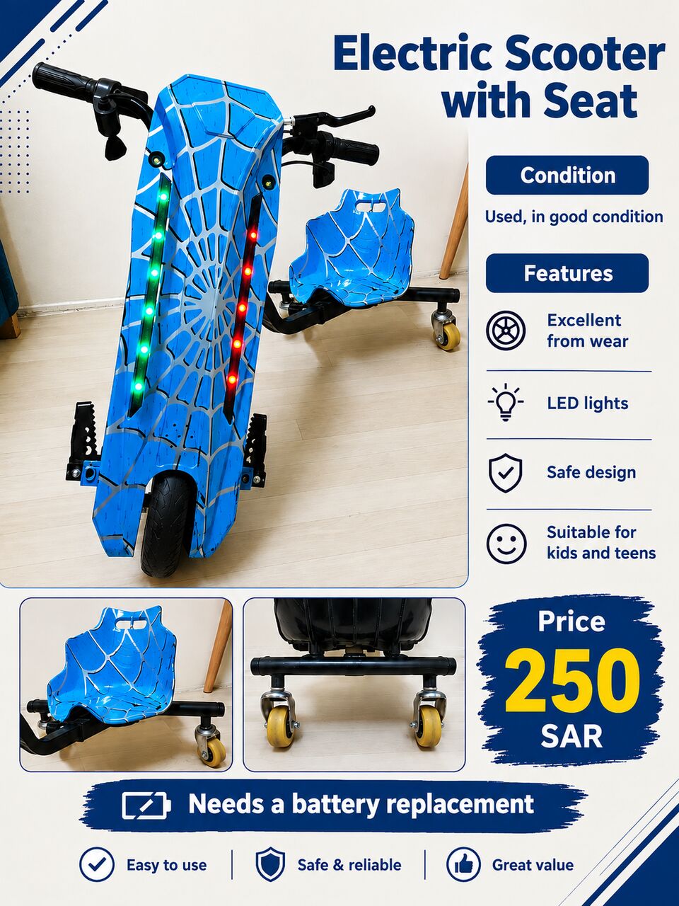 Riyadh, Motorcycles, SAR 250,  Modified Electric Scooter With Large Wheels &ndash; 250 SAR