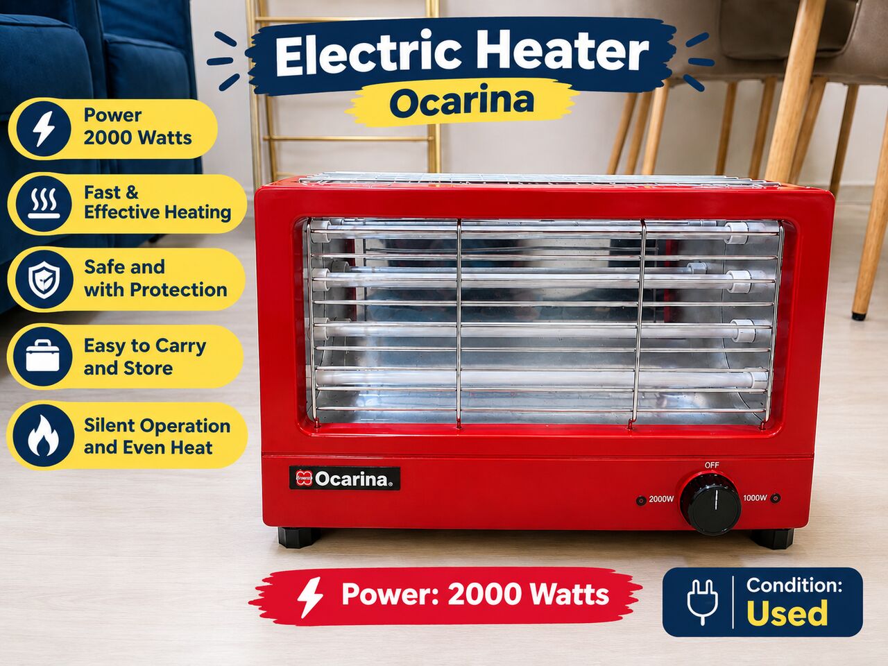 Riyadh, Electronics, SAR 50,  Ocarina Electric Heater 2000W &ndash; Used &ndash; 50 SAR