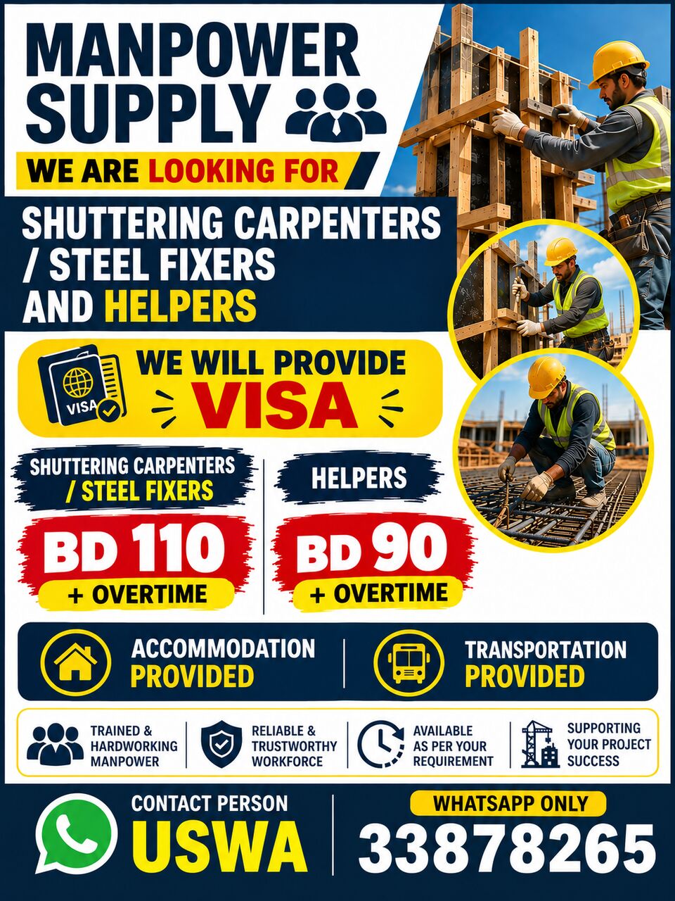 Gudaibiya, Jobs, Shuttering Carpenters,Steel Fixers, Helpers