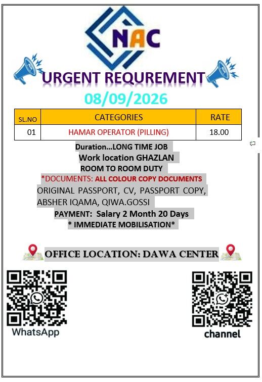 Dammam, Jobs, HAMAR OPERATOR (PILLING)