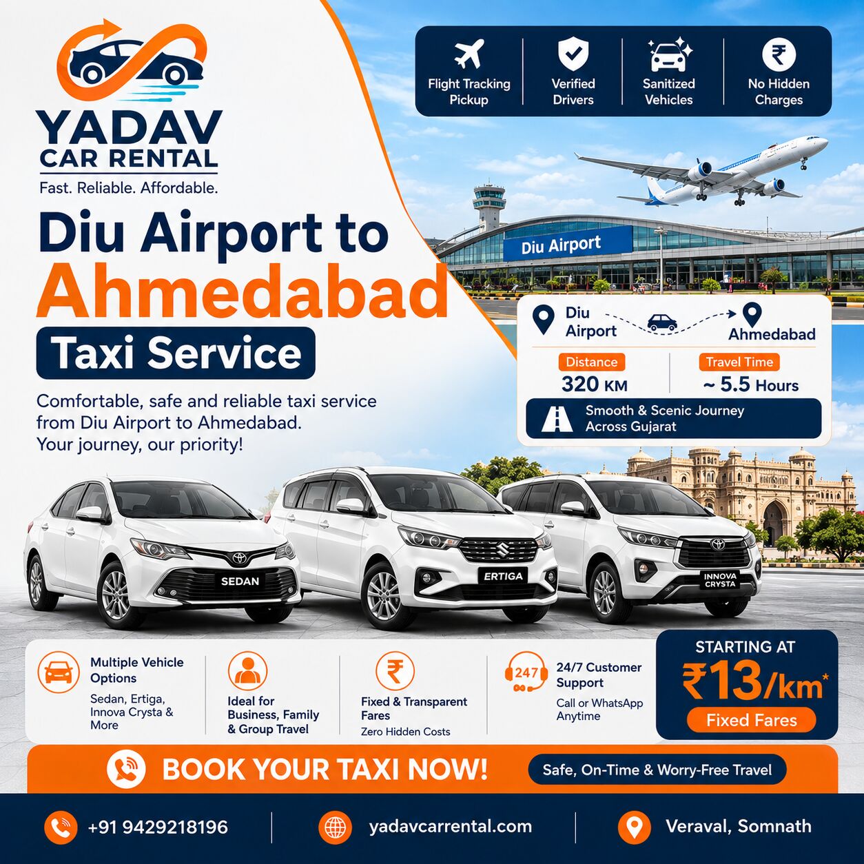 Ahmedabad, Travel, Affordable Diu Airport To Ahmedabad Taxi | Yadav Car Rental