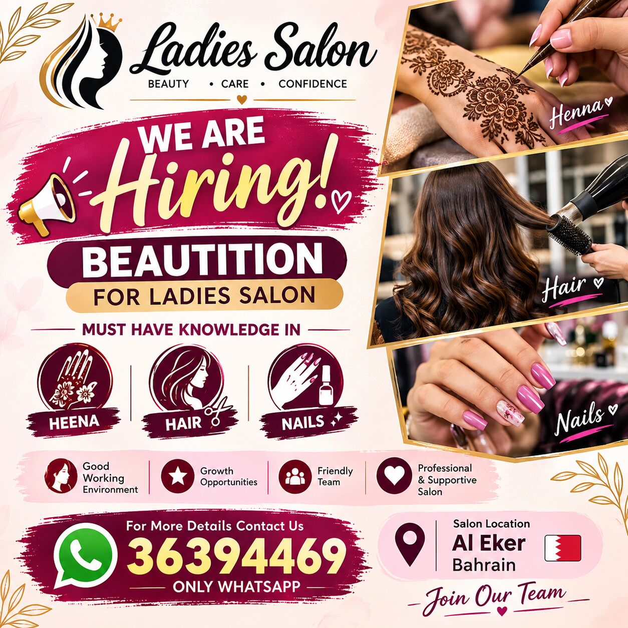 Sanad, Jobs, Urgent Need Ladeis Salon Staff All Rounder