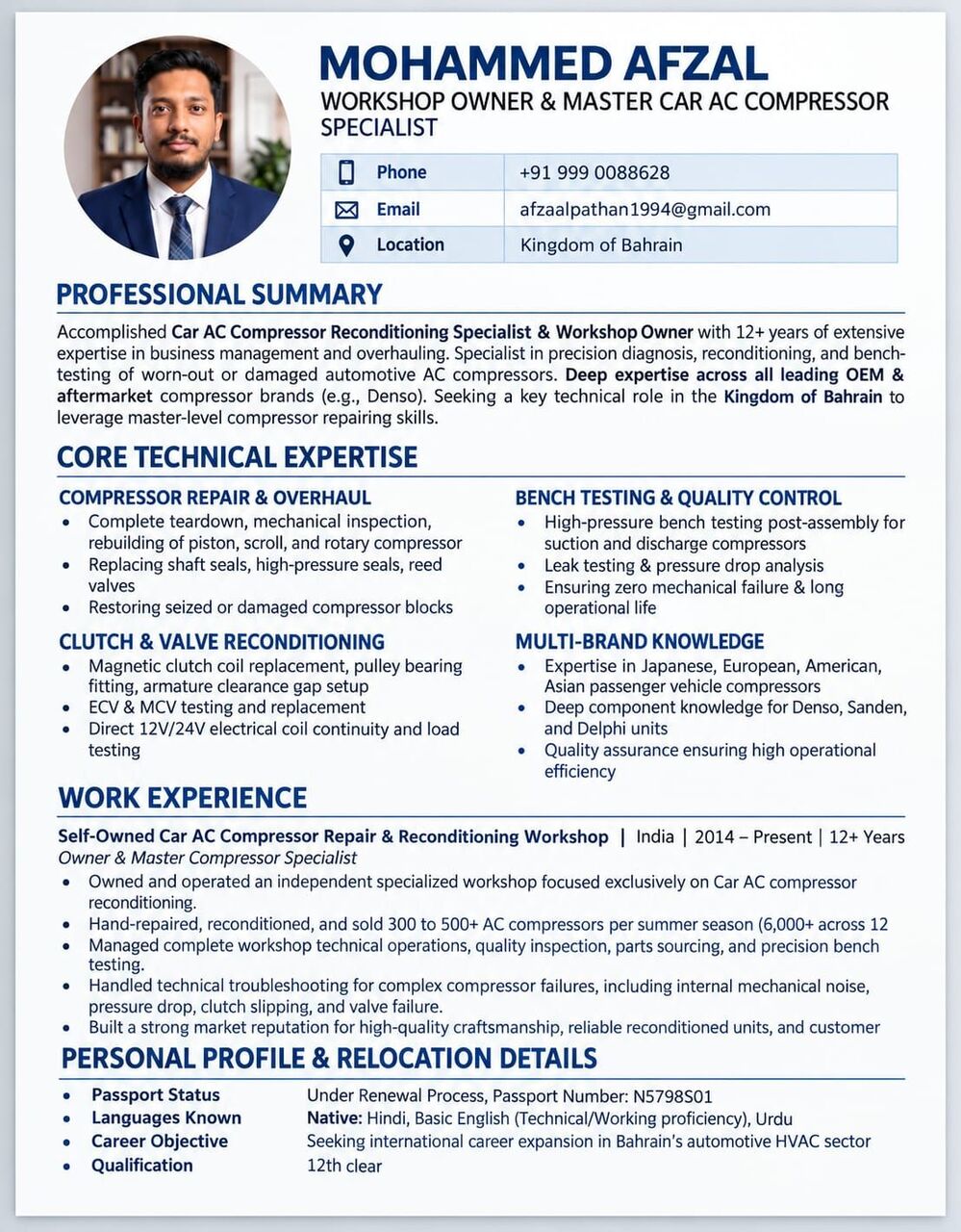 Manama, Job Seekers, Experienced Car AC Compressor Reconditioning Specialist