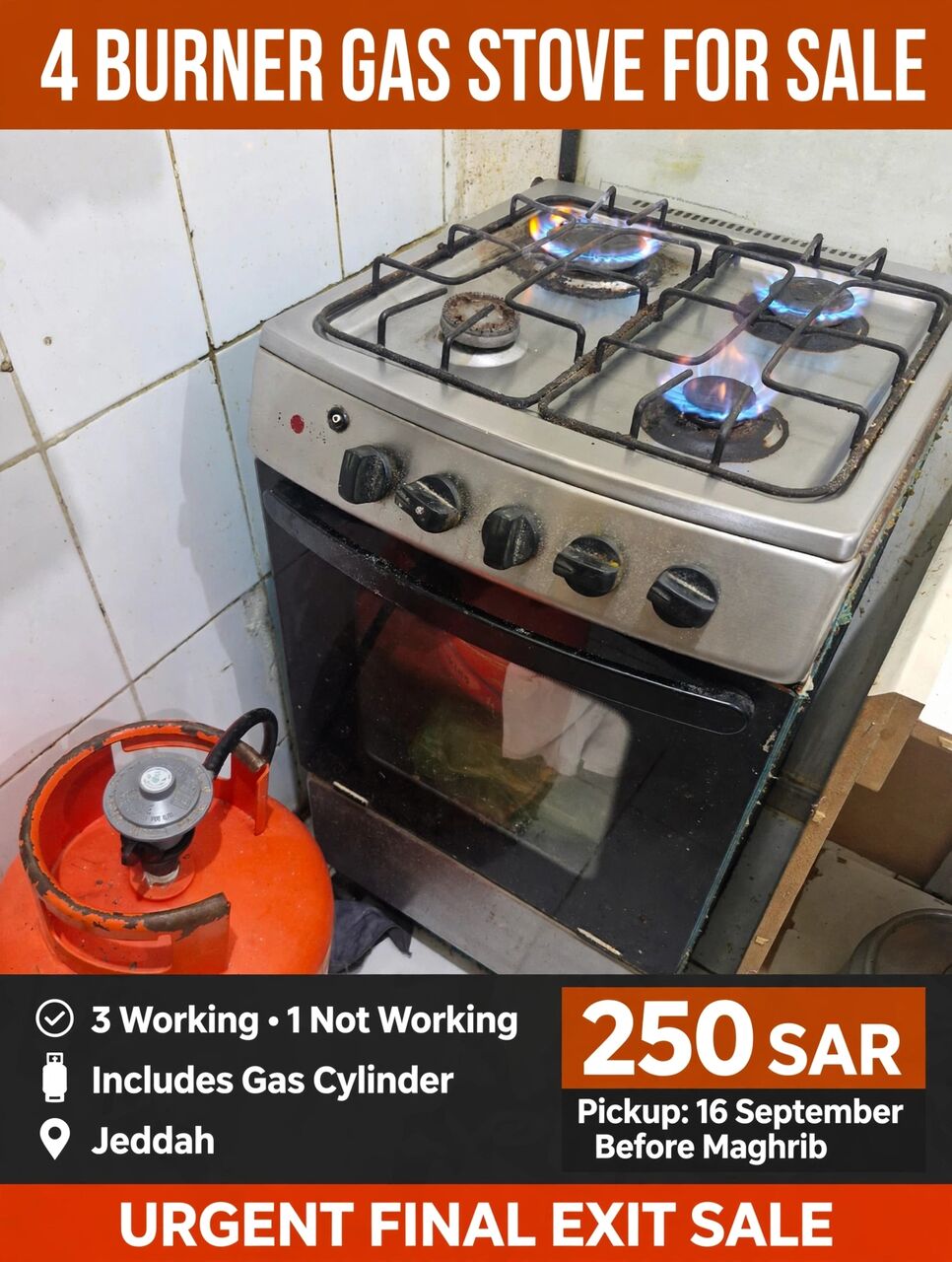 Jeddah, Household Items, SAR 230,  Gas Stove , Adopter And Gas Cylinder