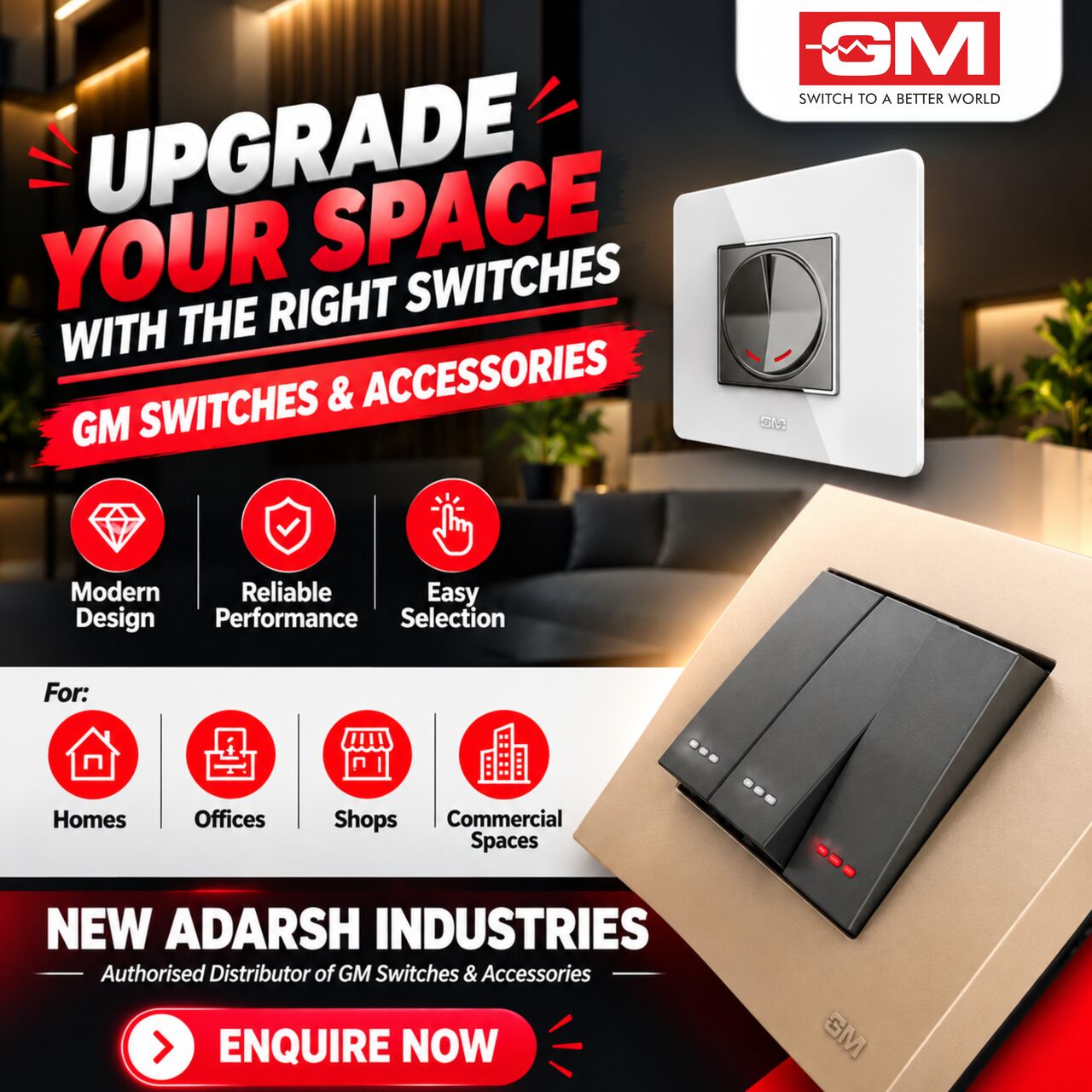 Mumbai, Materials, GM Switches & Accessories For Homes, Offices, Shops & Commercial Spaces