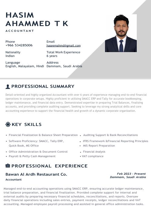 Dammam, Job Seekers, Accountant (Over 6 Year Experience)- Available In Dammam/Khobar
