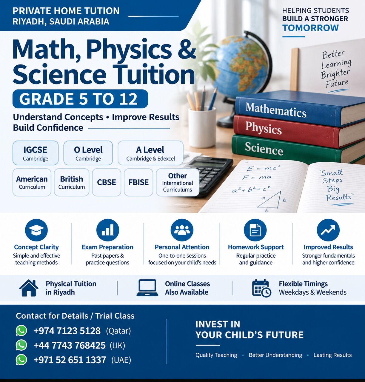 Riyadh, Lessons Offered, Math, Physics & Science Tutor | Grade 5&ndash;12 | IGCSE, A-Level & American Curriculum