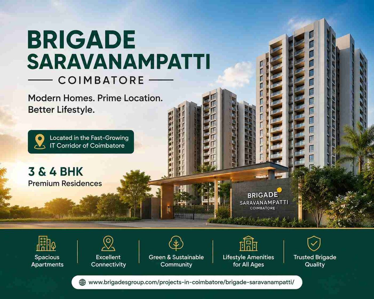 Coimbatore, Real Estate For Sale, Brigade Saravanampatti Coimbatore &ndash; Premium 3 & 4 BHK Homes