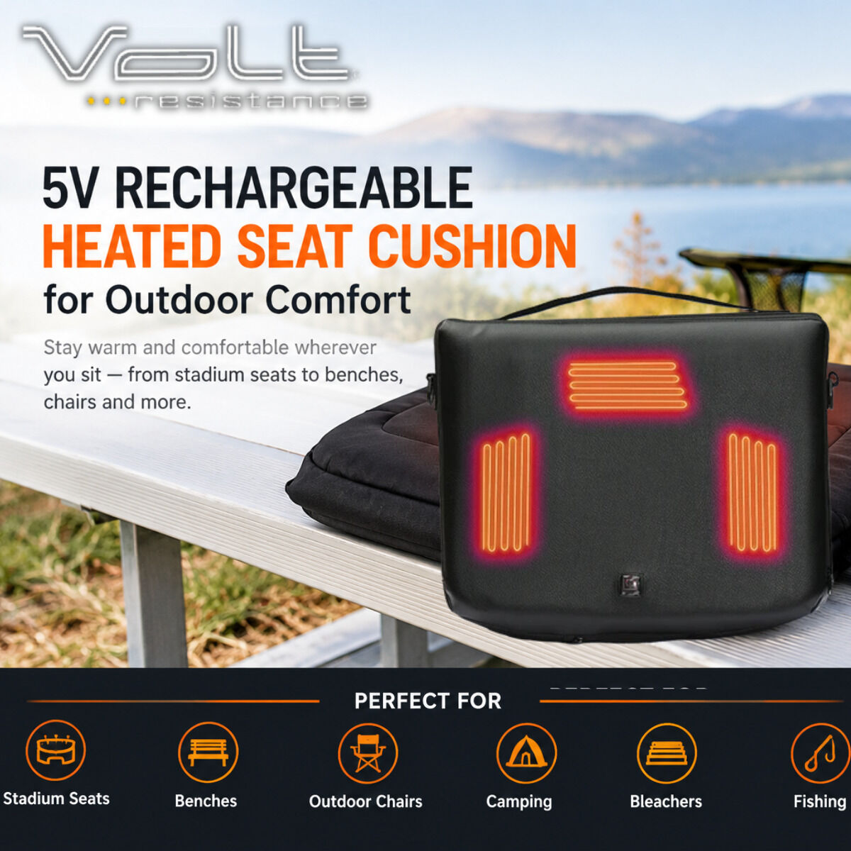 New York, Clothing & Accessories, Volt Heat 5V Rechargeable Heated Seat Cushion For Outdoor Comfort