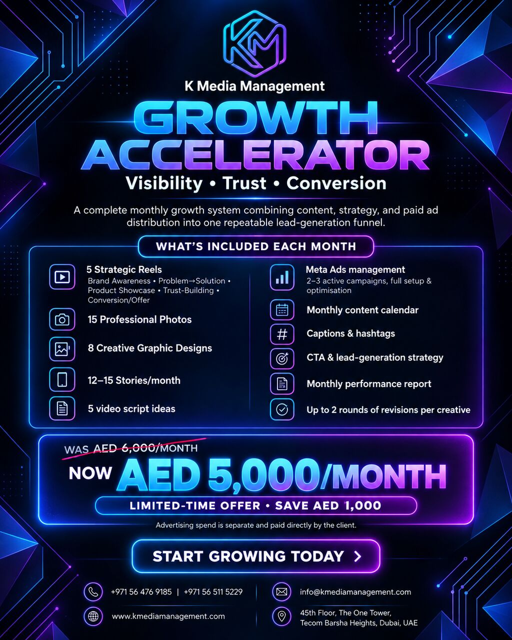 Dubai, Photo & Video, AED 5000,  Social Media Management & Meta Ads Agency Dubai | Growth Accelerator Package