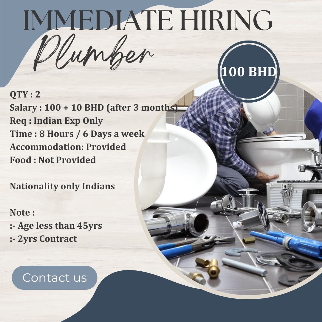 Manama, Jobs, IMMEDIATE HIRING - PLUMBER - FROM INDIA