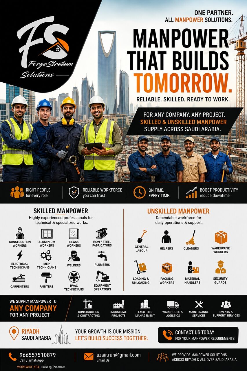 Riyadh, Construction, ALUMINIUM &bull; GLASS &bull; MANPOWER SOLUTIONS