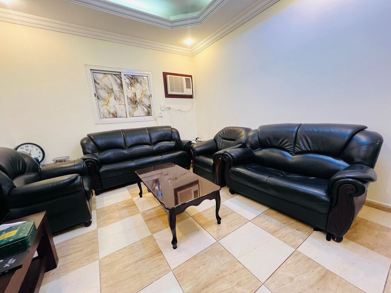 Al Safa, Furniture, SAR 1800,  7 Seat Leather Sofa Set With Coffee Table & 4 Seat Dining Table With Chair